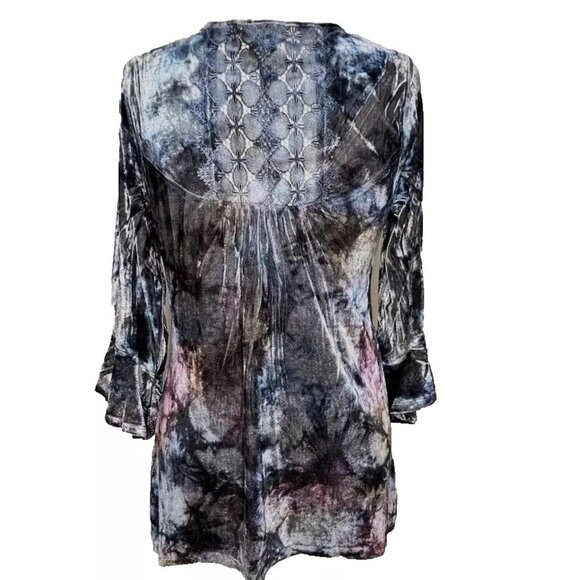 Live & Let Live Velvet Tunic Top Bell Slv Lace Blue Purple Flowy Gypsy Witchy M - Picture 5 of 9